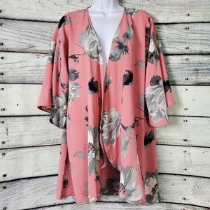 LARA Women’s Kimono Cardigan S/M Pink Gray Black Floral Lightweight Layering